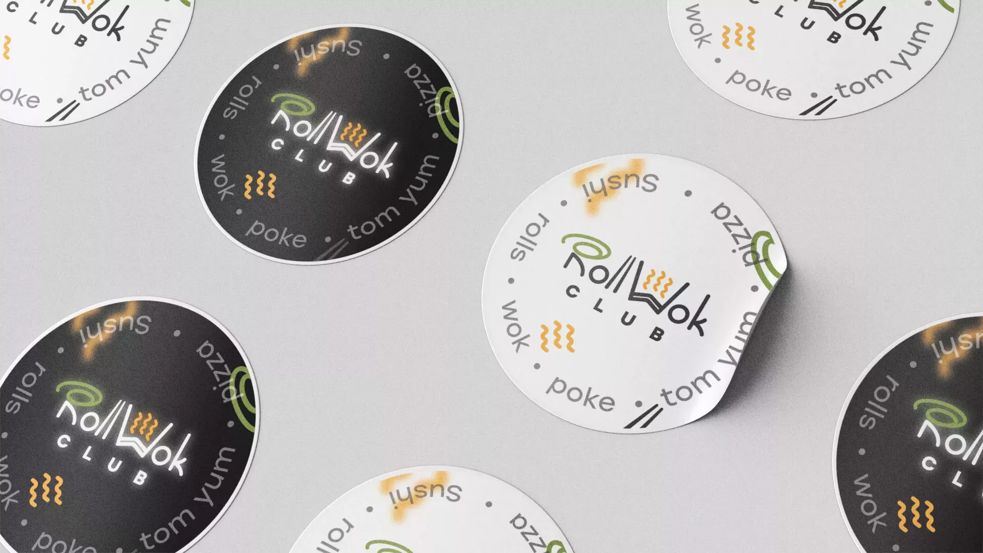 Разработка наклеек для суши-бара «Roll Wok Club» в Ногинске